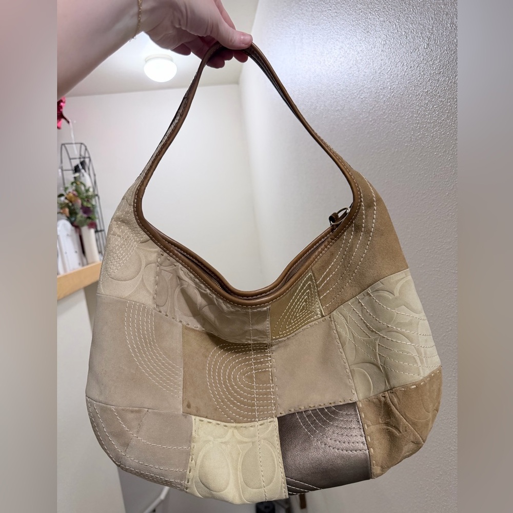 Coach Patchwork XL Ergo Hobo Shoulder Bag in Tan and Gold Y2K - Picture 12 of 12